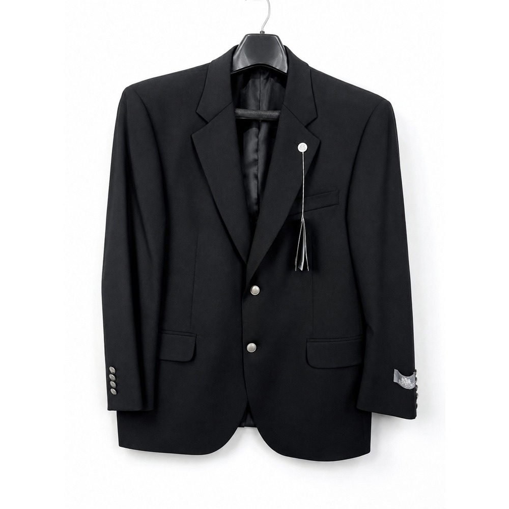NWT Stafford Executive Blazer 44S Black 100% Wool 2 Button Sport Coat Mens